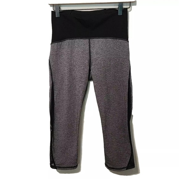 lululemon athletica Pants - Lululemon size 6 women gray cropped leggings black sheer details